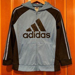 [adidas] Blue and Black Boys' Zip-Up Track Jacket with Hood - Size L (14/16)